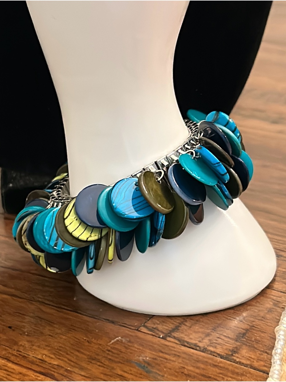 Vintage Turquoise and Olive and Navy Disc Flex Bracelet